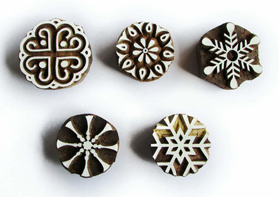 AN Handicrafts Wooden Round Shape Printing Blocks Pottery Crafts Textile Block Hand-Carved Stamp Printing Blocks(Pack of 5)
