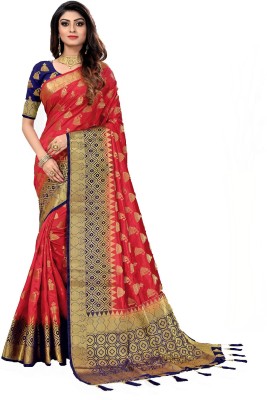 Darshita International Woven Kanjivaram Silk Blend Saree(Red)