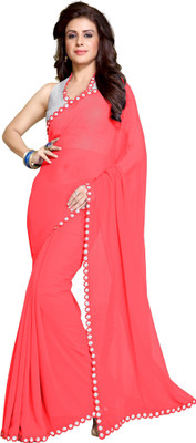MIRCHI FASHION Solid/Plain Bollywood Georgette Saree(Pink)