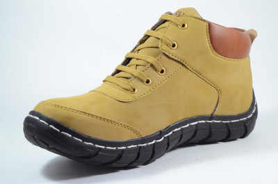DAMOGI BeigeSyntheticLace upAnkle Boot Boots For Men(Beige , 10)