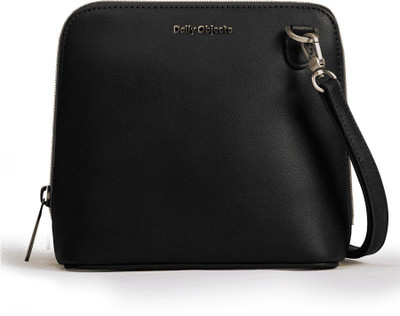 DailyObjects Black Sling Bag Handcrafted Crossbody Purse with Zip Closure Safety-Adjustable Detachable Straps