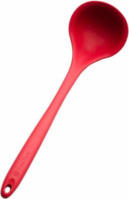 Femora Silicone Premium Ladle with Grip Handle, Red Slotted Spatula