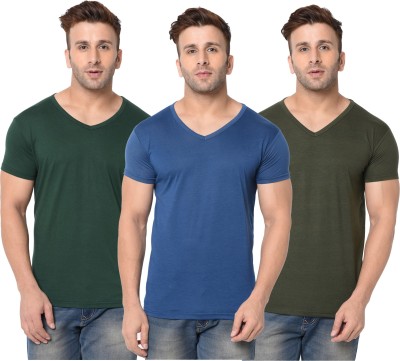 Unite Wear Solid Men V Neck Dark Blue, Dark Green T-Shirt