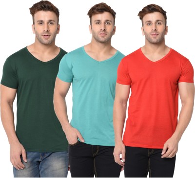 Behemoth Solid Men V Neck Dark Green, Red, Light Green T-Shirt