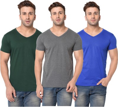 Adorbs Solid Men V Neck Dark Green, Blue, Grey T-Shirt