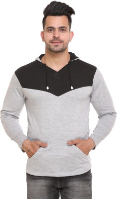 f Gallery Colorblock Men Hooded Neck Black, Grey T-Shirt