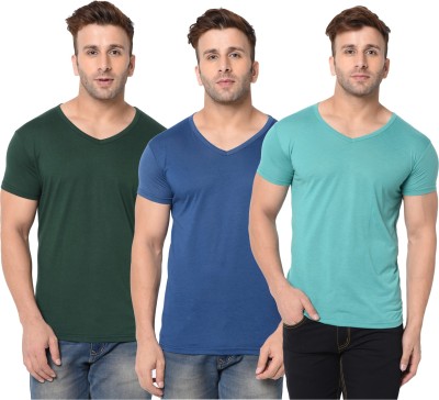Unite Wear Solid Men V Neck Dark Blue, Dark Green, Light Green T-Shirt