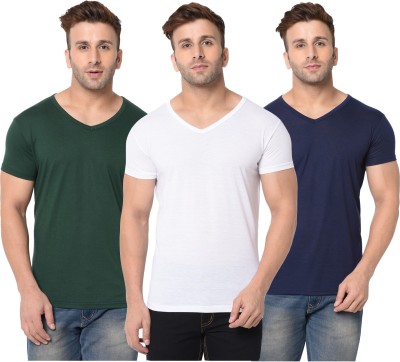 Behemoth Solid Men V Neck Dark Blue, Dark Green, White T-Shirt