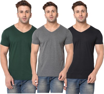 Adorbs Solid Men V Neck Dark Green, Black, Grey T-Shirt