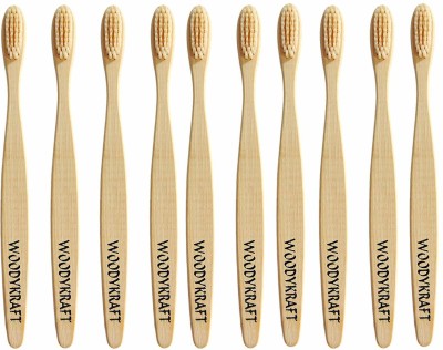WOODYKRAFT Biodegradable Organic Bamboo Tooth Brush with Soft white bristles (PACK OF 10) Soft Toothbrush(Pack of 10)