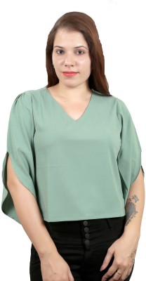 ALS Party 3/4 Sleeve Solid Women Light Green Top