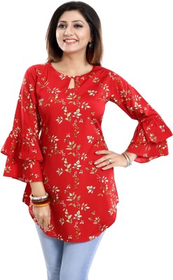 Meher Impex Casual Bell Sleeve Printed Women Multicolor, Red Top