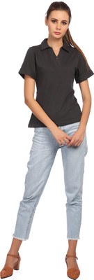 Taaruush Casual Short Sleeve Solid Women Grey Top