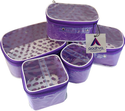 Aadhya POLKA DOT 5 KIT COSMETICS STORAGE MAKEUP BINDI Makeup Organizer Vanity Box(Purple)
