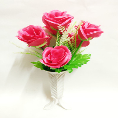 artificial hub ROSE WITH PLASTIC VASE Pink Rose Artificial Flower  with Pot(15 inch, Pack of 1, Flower with Basket)
