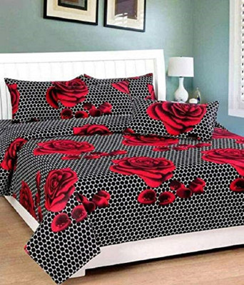 CRAFTLoom 150 TC Cotton Double 3D Printed Flat Bedsheet(Pack of 1, Red)
