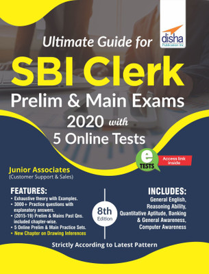 Ultimate Guide for SBI Clerk Prelim & Main Exams 2020 with 5 Online Tests (8th edition)(English, Paperback, Disha Experts)