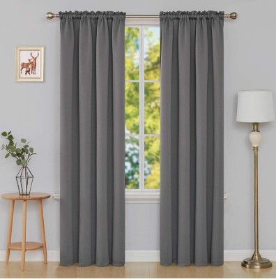 COMFY HOME 274.3 cm (9 ft) Silk Blackout Long Door Curtain (Pack Of 2)(Solid, Grey)