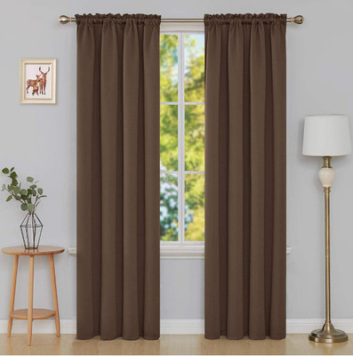 COMFY HOME 213.3 cm (7 ft) Door Silk Blackout Curtain (Pack Of 2)(Brown, Plain)
