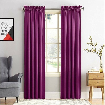 COMFY HOME 274.3 cm (9 ft) Silk Blackout Long Door Curtain (Pack Of 2)(Solid, Violet)