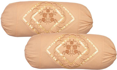 Divine Homes Cotton Bolsters Cover(Pack of 2, 38 cm*80 cm, Beige)