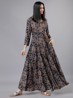 Vishudh Women Maxi Grey Full Length Dress