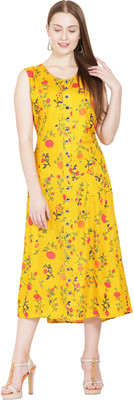 J R FASHION Women Fit and Flare Yellow Below Knee Dress