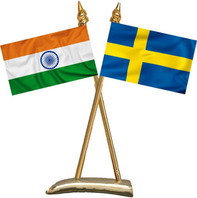 UNIQ X Shape Flag Stand - India & Sweden Rectangle Table Miniature Flag(Polyester)