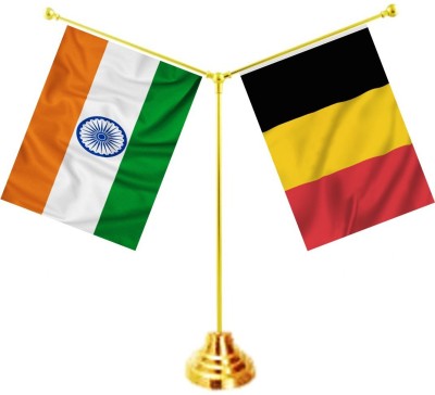 UNIQ Y shape Stand - India - Belgium Rectangle Table Miniature Flag(Polyester)