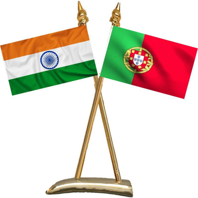 UNIQ X Shape Flag Stand - India & Portugal Rectangle Table Miniature Flag(Polyester)