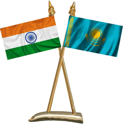UNIQ X Shape Flag Stand - India & Kazakhstan Rectangle Table Miniature Flag(Polyester)