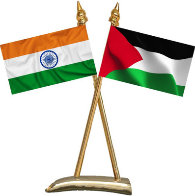UNIQ X Shape Flag Stand - India & Palestine Rectangle Table Miniature Flag(Polyester)