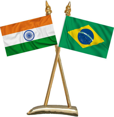 UNIQ X Shape Flag Stand - India & Brazil Rectangle Table Miniature Flag(Polyester)