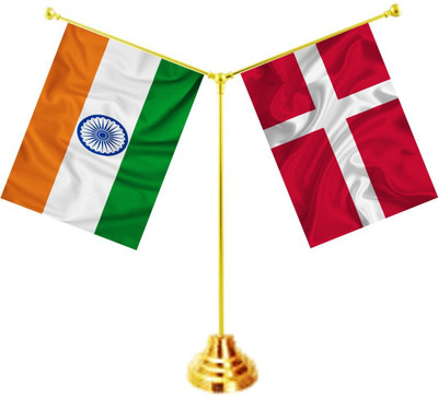 UNIQ Y shape Stand - India - Denmark Rectangle Table Miniature Flag(Polyester)