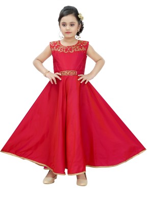 Saarah Girls Maxi/Full Length Party Dress(Red, Sleeveless)