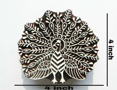 AN Handicrafts Block Hand-Carved Wooden Printing Stamp for Pottery Crafts and Textile Printing (4 x 4 inches, Natural Brown) Printing Blocks(Pack of 1)