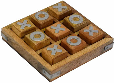 Wigano 4.5 X 4.5 Inches Wooden Noughts and Crosses Tic Tac Toe Pedagogical Board Brain Teaser Games for Kids Strategy & War Board Game