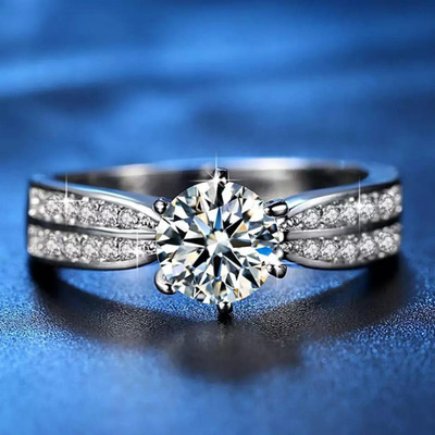 MYKI Engagement Special Swiss Diamond Ring For Women & Girls US Size -7 with Rose box packing Stainless Steel Cubic Zirconia Silver Plated Ring