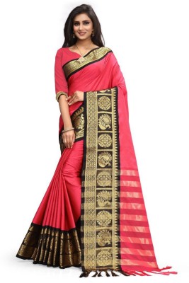 SVB Sarees Printed Bollywood Art Silk, Cotton Silk Saree(Pink, Black)