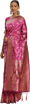 manvaa Woven Banarasi Silk Blend Saree(Pink)