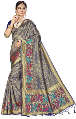 manvaa Woven Banarasi Silk Blend Saree(Dark Blue)
