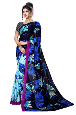 Kanooda Prints Printed Daily Wear Georgette Saree(Blue)