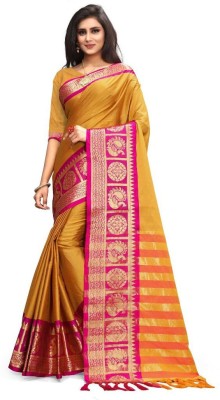 SVB Sarees Woven Bollywood Art Silk, Cotton Silk Saree(Mustard)