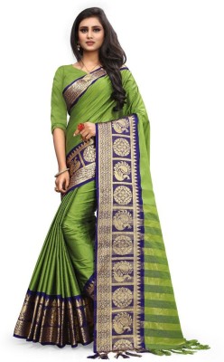 SVB Sarees Printed Bollywood Art Silk, Cotton Silk Saree(Green, Blue)