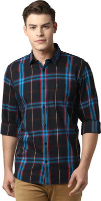 peter-england-men-checkered-casual-blue-shirt