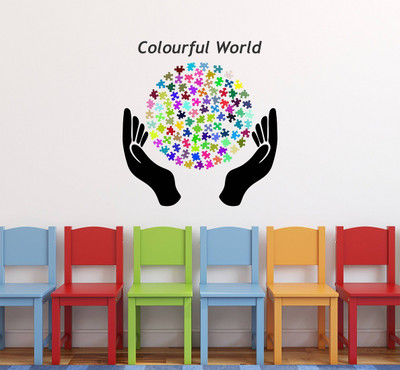 Wallzone 50 cm Colorfull World Removable Sticker(Pack of 1)