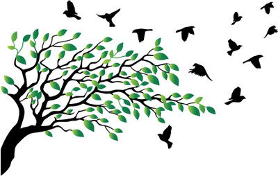 DivineDesigns 58 cm Branch Tree and Birds Sticker Self Adhesive Sticker(Pack of 1)