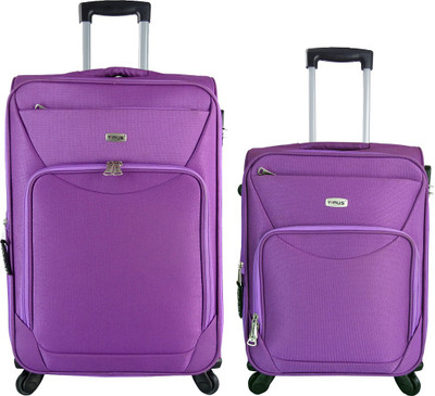 Timus Upbeat Spinner Wine 55 65 cm 4 Wheel Strolley Suitcase For Travel SET OF 2 Expandable Cabin and Check in Luggage 24 inch Purple Expandable
