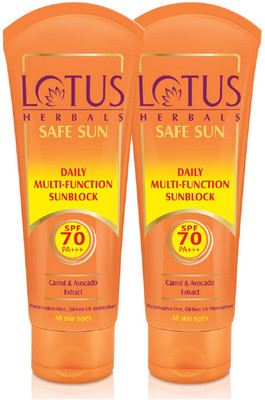 LOTUS Sunscreen - SPF 70 PA+++ Safe Sun Daily Multi Function Sunblock Spf 70 _60g*2_120g(120 g)