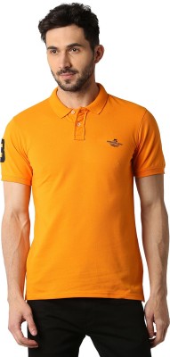 Peter England Solid Men Polo Neck Orange T-Shirt